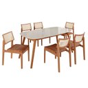 Ver imagem 2 de Sala de Jantar Mesa 160x76cm Tampo em MDF com Vidro 6 Cadeiras em Couríssimo Ceci Yescasa Marrom/Mar
