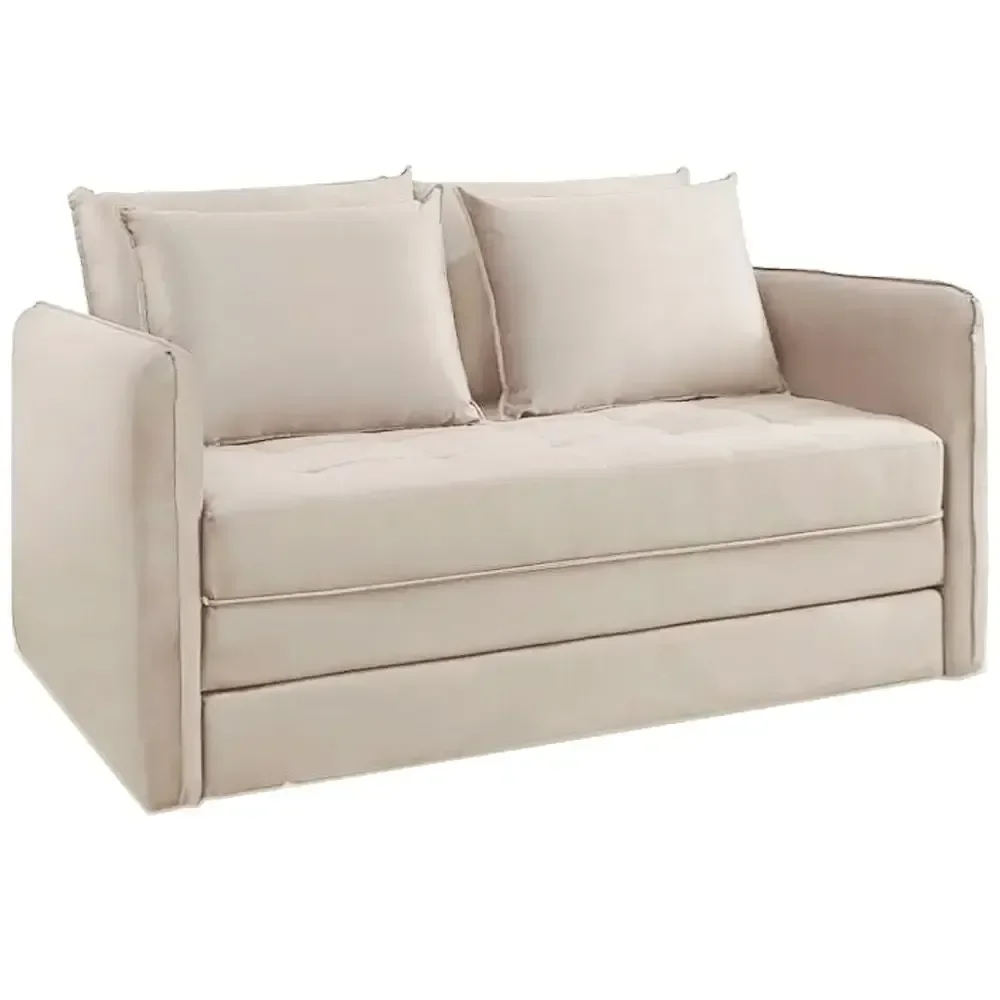 Sofá Cama Recife Casal Retrátil com Colchão Tecido Linho 155cm Jc Estofados Cor Bege - 1