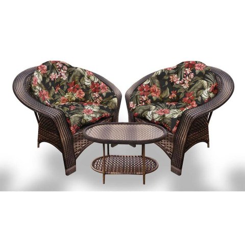 Conjunto de Poltronas Fibra Sintética 19 - 2 Poltronas + 1 Mesa Centro - Tecido Maui Preto