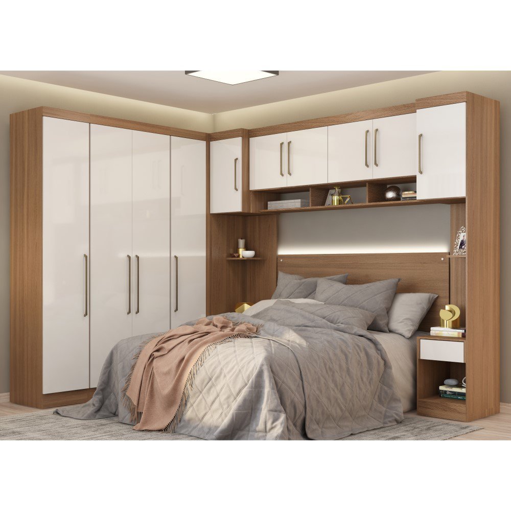 Guarda Roupa Dormitório Modulado Modena Casal Canto - Roupeiro Demobile Modena 1:Amendola e Branco