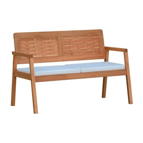 Sofá 2 Lugares-namoradeira Garden Madeira Maciça Assento Estofado Encosto Trançado Madeira -