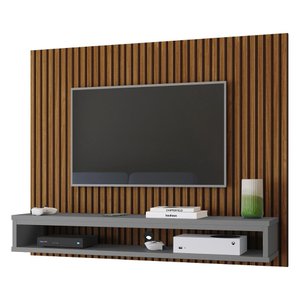 Painel Cissa Tv 32 36 39 40 42 46 47 50 Polegadas Prateleira Nicho Quarto Sala - Ripado/cinza