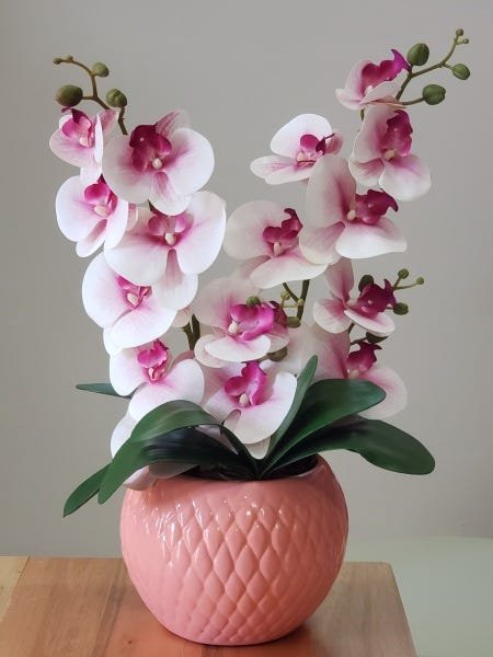 ARRANJO DE FLORES ARTIFICIAL ORQUÍDEAS VASO CERÂMICA 9300 - 3