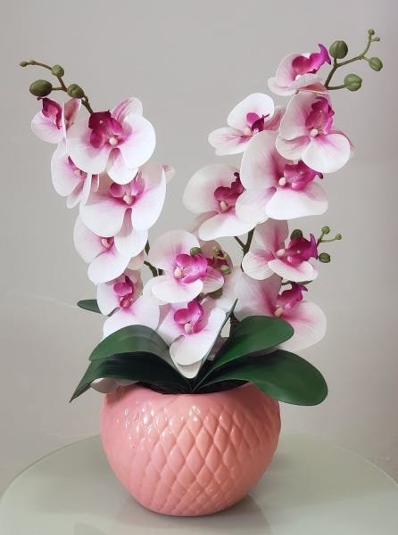 ARRANJO DE FLORES ARTIFICIAL ORQUÍDEAS VASO CERÂMICA 9300 - 4