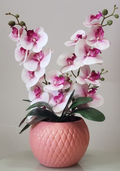 ARRANJO DE FLORES ARTIFICIAL ORQUÍDEAS VASO CERÂMICA 9300 - 1