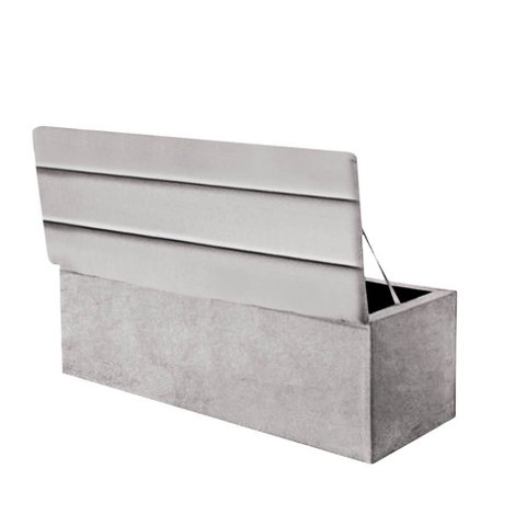 Calçadeira Baú Recamier Estofada Cama de Solteiro 90cm Argentina Suede Cinza Claro- Mabe Magazine