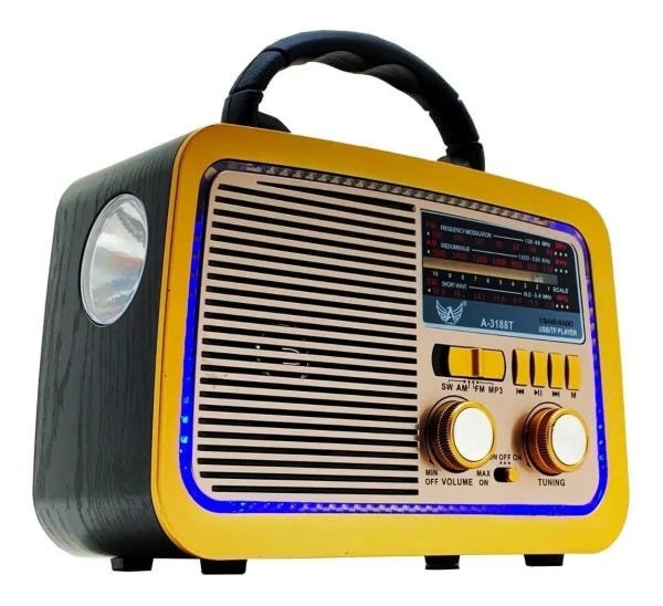 Rádio Retro Portátil Vintage Am FM USB Pendrive com Lanterna