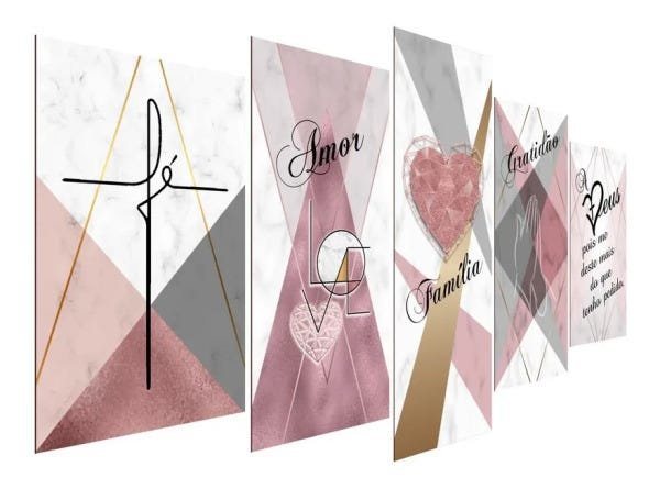 Kit Quadros Decorativo Fé Amor Gratidão Família Deus Sala - 1
