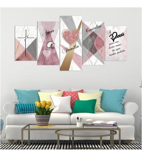 Kit Quadros Decorativo Fé Amor Gratidão Família Deus Sala - 2