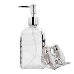 Kit Lavabo Porta Sabonete Líquido e Casal Pássaro Prata - 1