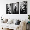 Ver imagem 1 de Kit 3 Quadros Marylin Monroe Audrey Brigette 40x60 Preto