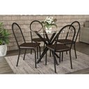Ver imagem 1 de Sala de Jantar Completa Volga c/ Tampo Vidro 95cm + 4 Cadeiras Noruega Preto Fosco/Courano Marrom -