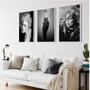 Ver imagem 1 de Kit 3 Quadros Decorativo Madonna Audrey Hepburn Brigette Branco