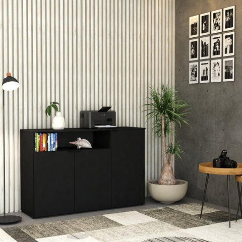 Armário Aparador c/03 Portas e Nicho 89,5x135x42cm WLAP135 Preto Ônix
