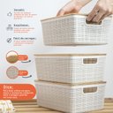 Ver imagem 3 de Kit 3 Caixas Organizadoras 4 Litros Brancas com Tampa Bambu