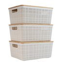 Ver imagem 1 de Kit 3 Caixas Organizadoras 4 Litros Brancas com Tampa Bambu