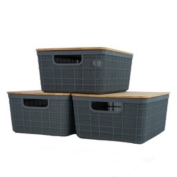 Kit 3 Caixas Organizadoras 4 Litros Cinza com Tampa Bambu - 7