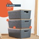 Ver imagem 2 de Kit 3 Caixas Organizadoras 4 Litros Cinza com Tampa Bambu