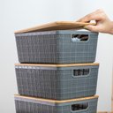 Ver imagem 5 de Kit 3 Caixas Organizadoras 4 Litros Cinza com Tampa Bambu