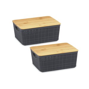 Kit 2 Caixas Organizadoras 12 Litros Cinza com Tampa Bambu