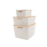 Kit 3 Caixas Organizadoras Branca com Tampa Bambu - P,M e G - 1