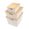 Kit 3 Caixas Organizadoras Branca com Tampa Bambu - P,M e G - 7