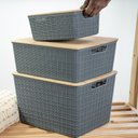 Ver imagem 6 de Kit 3 Caixas Organizadoras Cinza com Tampa Bambu - P,M e G