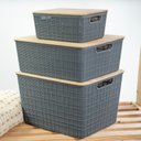 Ver imagem 4 de Kit 3 Caixas Organizadoras Cinza com Tampa Bambu - P,M e G