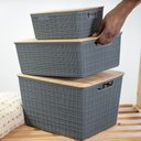 Ver imagem 5 de Kit 3 Caixas Organizadoras Cinza com Tampa Bambu - P,M e G