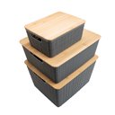 Ver imagem 7 de Kit 3 Caixas Organizadoras Cinza com Tampa Bambu - P,M e G