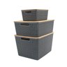Kit 3 Caixas Organizadoras Cinza com Tampa Bambu - P,M e G - 1
