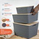 Ver imagem 3 de Kit 3 Caixas Organizadoras Cinza com Tampa Bambu - P,M e G
