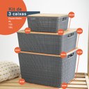 Ver imagem 2 de Kit 3 Caixas Organizadoras Cinza com Tampa Bambu - P,M e G