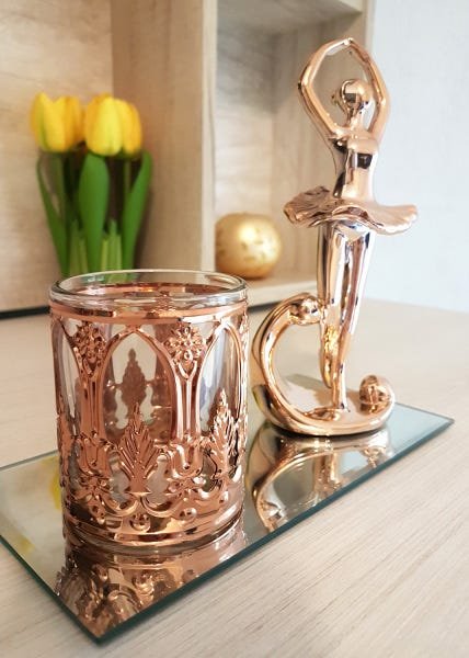 Kit Decoração Divina Bandeja Prata Porta Velas e Bailarina - 2
