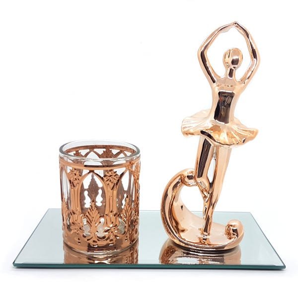 Kit Decoração Divina Bandeja Prata Porta Velas e Bailarina - 1