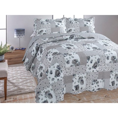 Colcha Cobre Leito Ultrassonic Dupla Face Estampada Queen 240x260cm - Colcha Jau Cinza