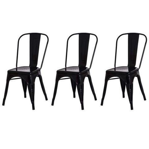 Kit 3 Cadeiras Tolix Iron Industrial Preta
