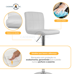 Kit 4 Banquetas Altas de Cozinha Ilha Bancada Estofadas com Regulagem Giratórias Gomos Brancas - 4