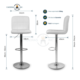 Kit 4 Banquetas Altas de Cozinha Ilha Bancada Estofadas com Regulagem Giratórias Gomos Brancas - 6