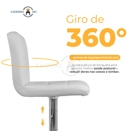 Kit 4 Banquetas Altas de Cozinha Ilha Bancada Estofadas com Regulagem Giratórias Gomos Brancas - 3