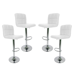 Kit 4 Banquetas Altas de Cozinha Ilha Bancada Estofadas com Regulagem Giratórias Gomos Brancas - 1
