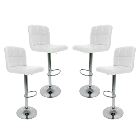 Kit 4 Banquetas Altas de Cozinha Ilha Bancada Estofadas com Regulagem Giratórias Gomos Brancas