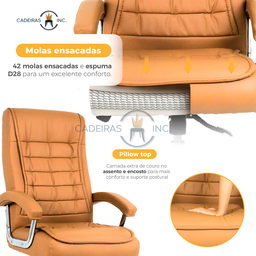 Cadeira de Escritório Presidente Ergonômica 42 Molas Ensacadas Sistema Relax com Trava Big Caramelo - 2