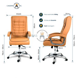 Kit 2 Cadeiras de Escritório Caramelo Presidente Big com Molas Ensacadas Confortável Giratória - 6