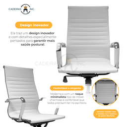 Kit 02 Cadeiras de Escritório Presidente Stripes Esteirinha com Relax Charles Eames Eiffel Brancas - 2
