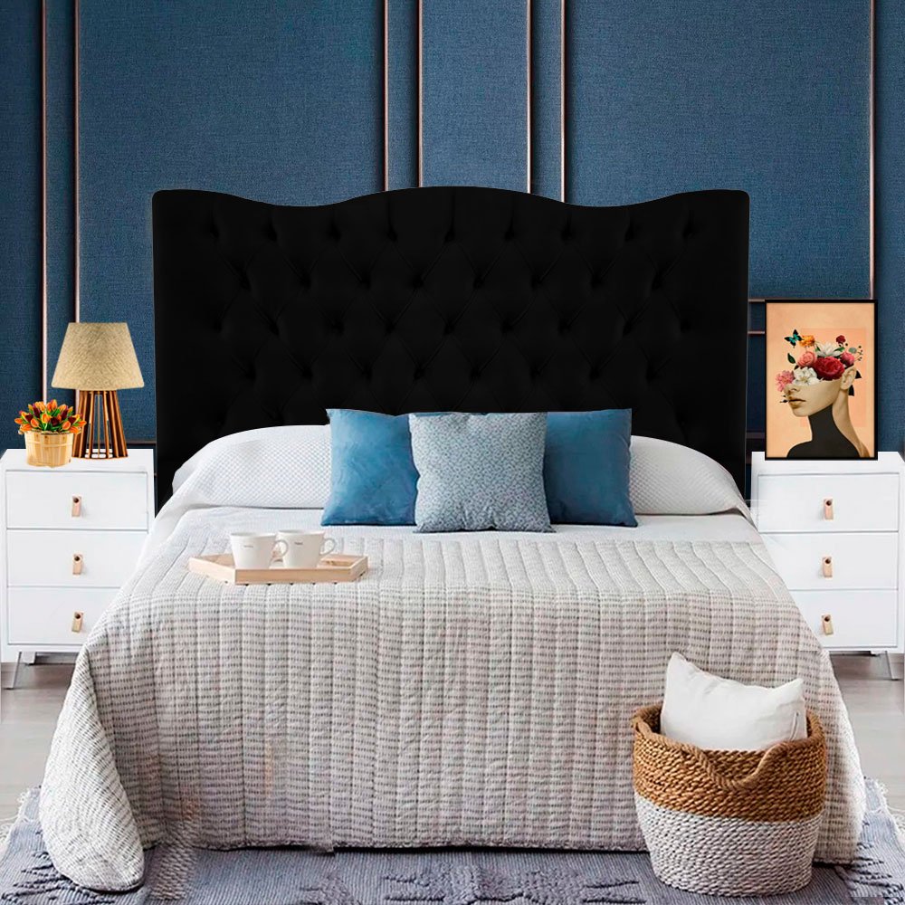 Cabeceira de Cama Box Luna Todos Tamanhos e Cores:160cm/Suede Preto - 1