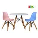 Ver imagem 1 de Kit Mesa Redonda Branca 60cm + 2 Cadeiras Charles Eames Eiffel Infantil Kids Azul e Rosa Claro