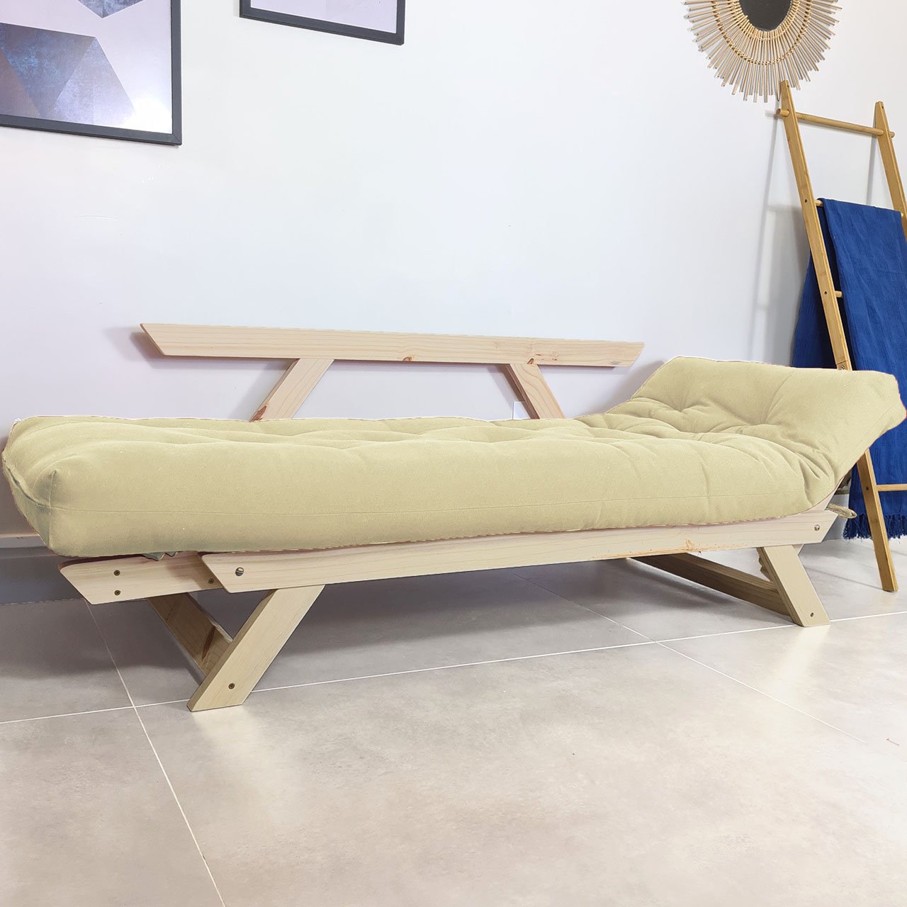 Sofá Japão Futon Bege em Madeira Maciça - 2