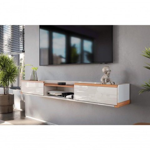 Bancada Suspensa Atlas 1.8 Off White Perolizado Jequitiba 2 Gavetas Lukaliam