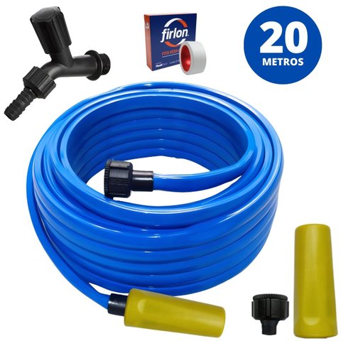 Mangueira De Jardim 20m Metros Reforçada Chata Antitorção + Torneira + Fita Veda Rosca | Ledmang